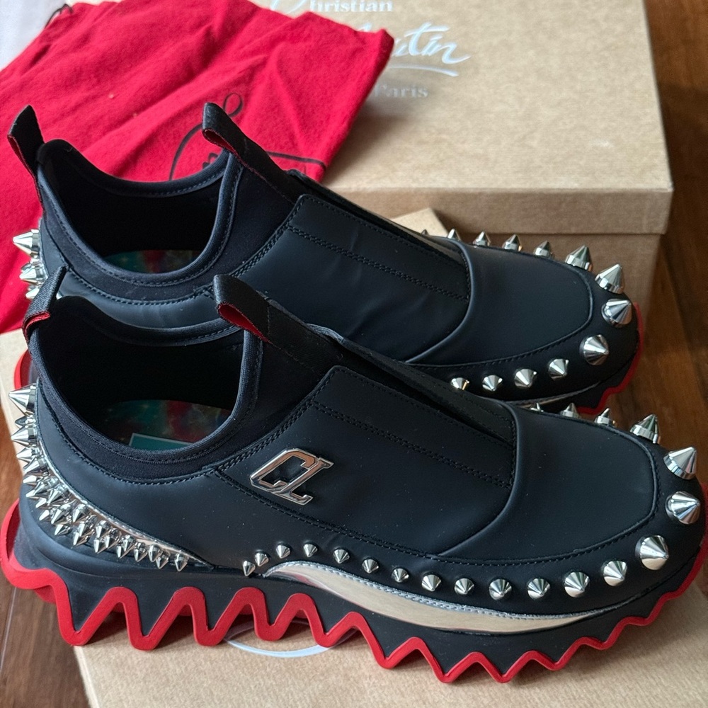 Christian Louboutin Black and Red Spiked Sneakers